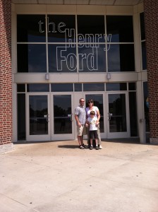 Mom Dad and Eli in front of Henry Ford Museum